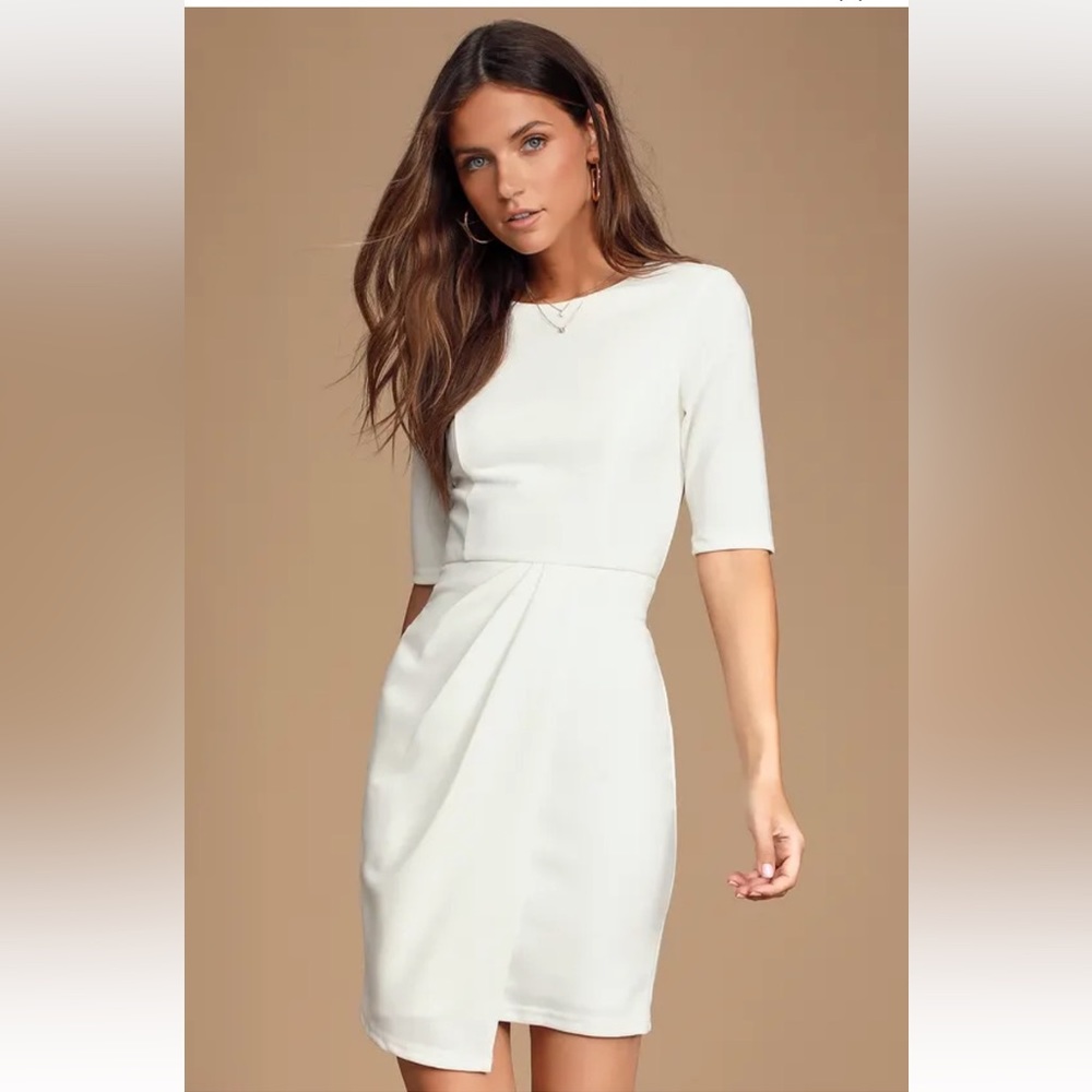 White Lulus Mini Mid Sleeve Dress